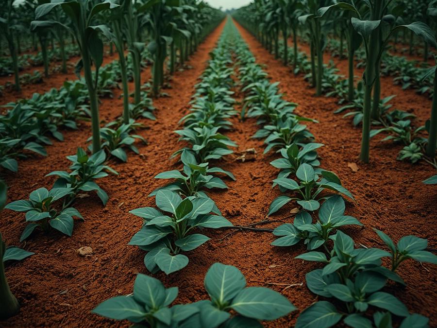 Soybean rows on red soil