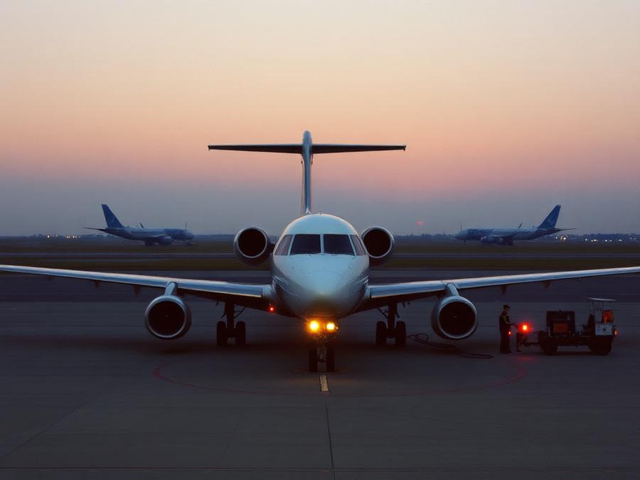 Airliner on an apron at dawn ahead of a delivery handover